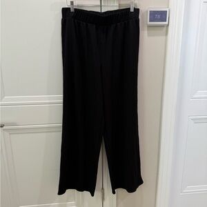 H M‎ Black Ribbed Wide Leg Lounge Pants Womens Size L Elastic Waist